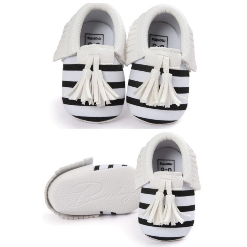 Baby Toddler Striped Moccasin Booties White & Black